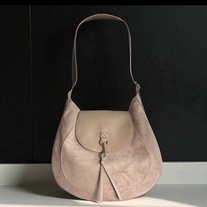 TAUPE DESIGNER INSPIRED FAUX SUEDE SHOULDER BAG